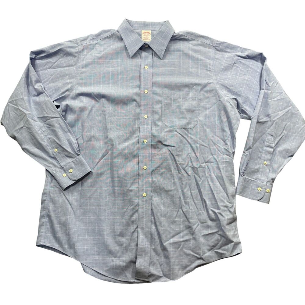 Brooks Brothers 16 1/2 4/5 Traditional Fit All Cotton Long Sleeve Blue Plaid‎